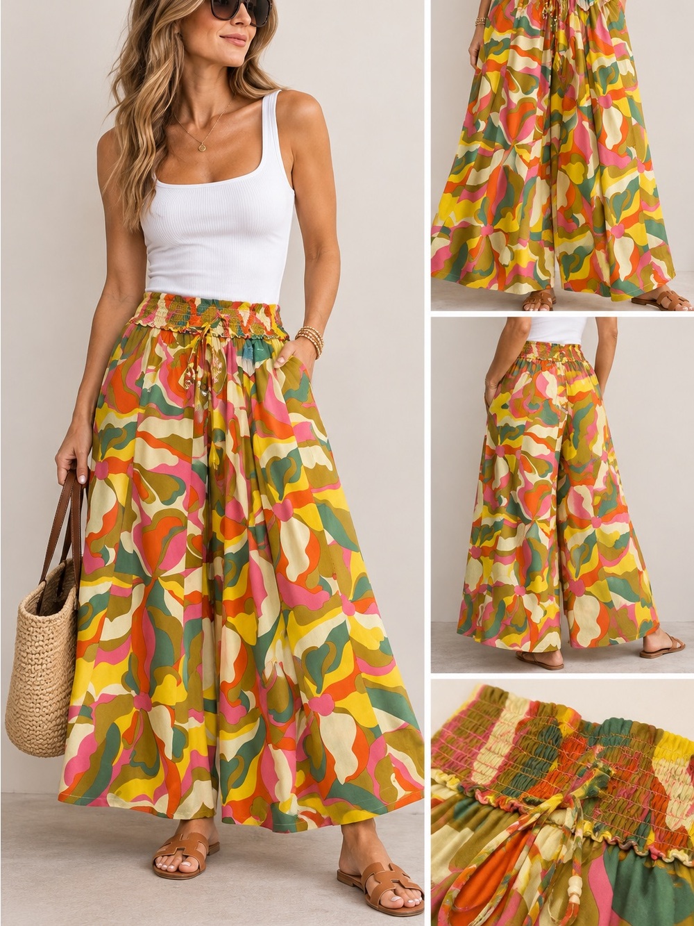 True Destinations Wide-Leg Palooza Abstract Print Pants
